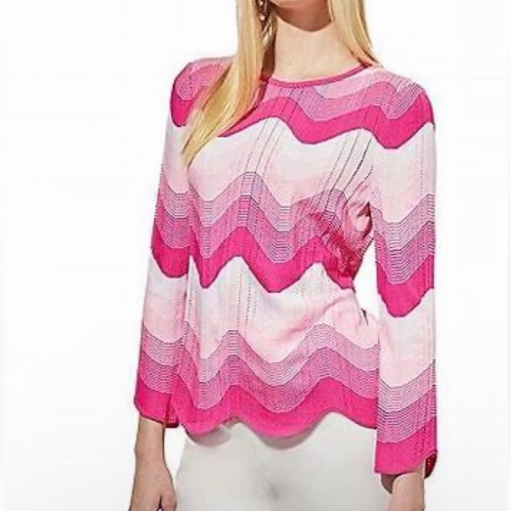 MIng Wang Chevron Knit Ombre Print Sweater